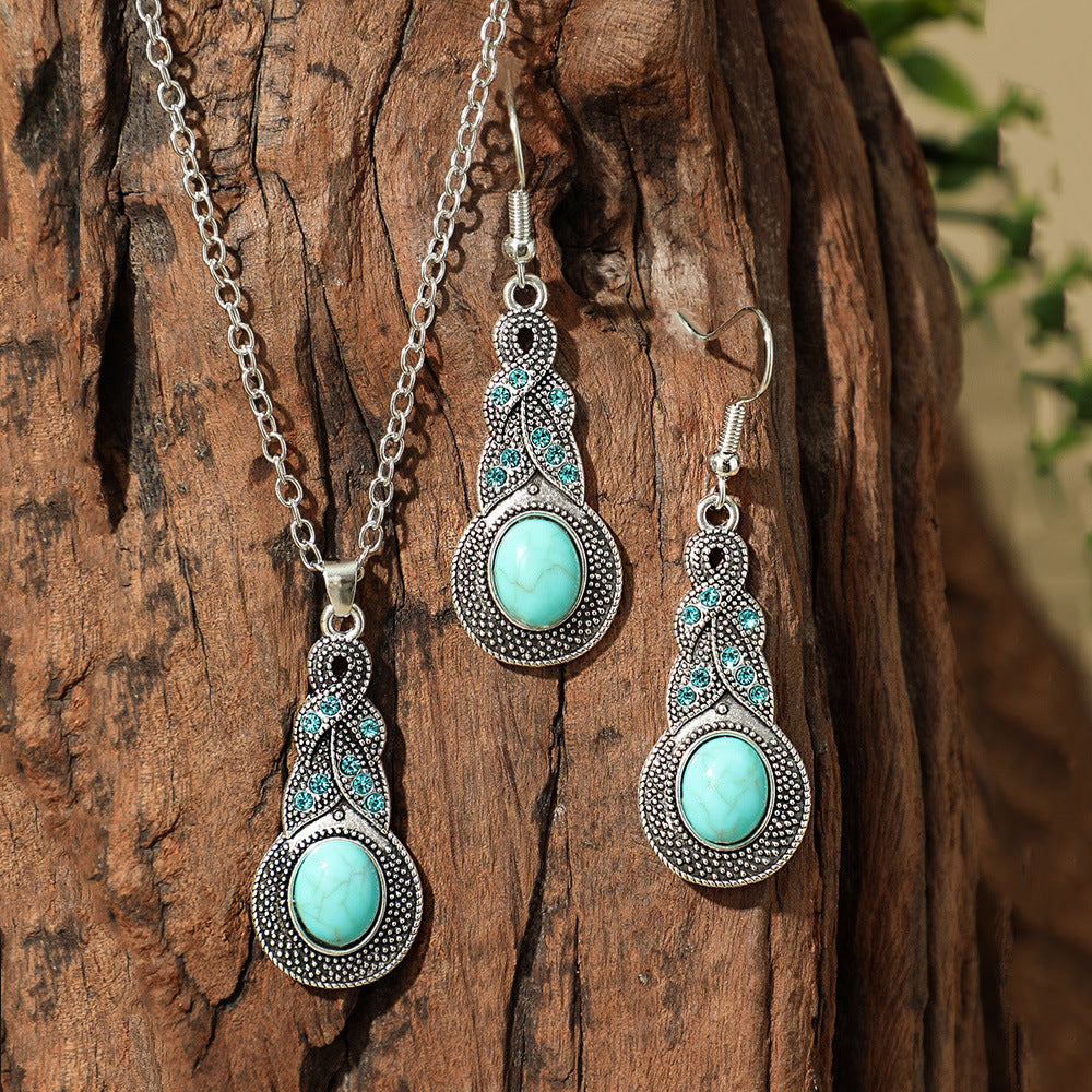 Fashion Turquoise Long Pendant Ear Rings Suit