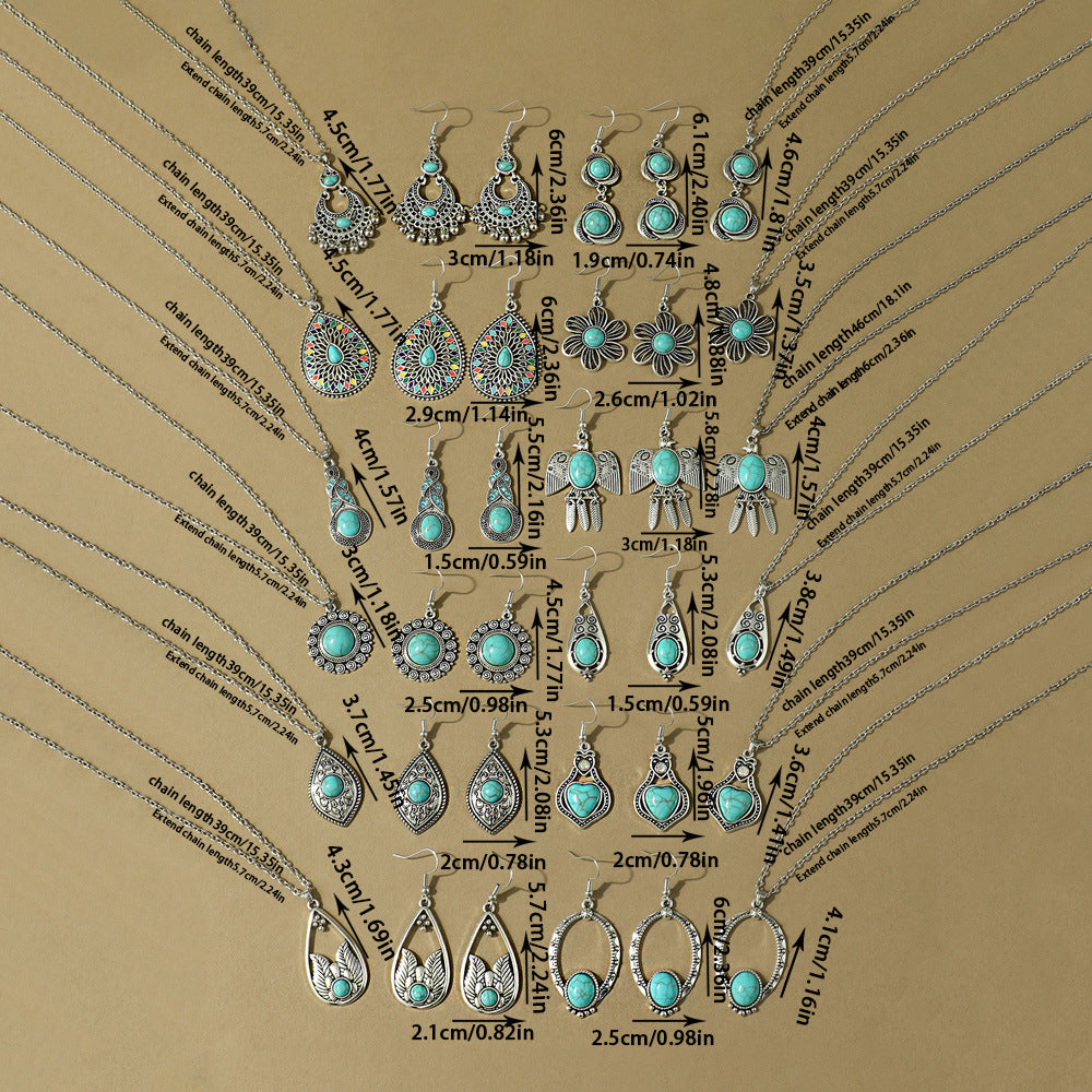 Fashion Turquoise Long Pendant Ear Rings Suit