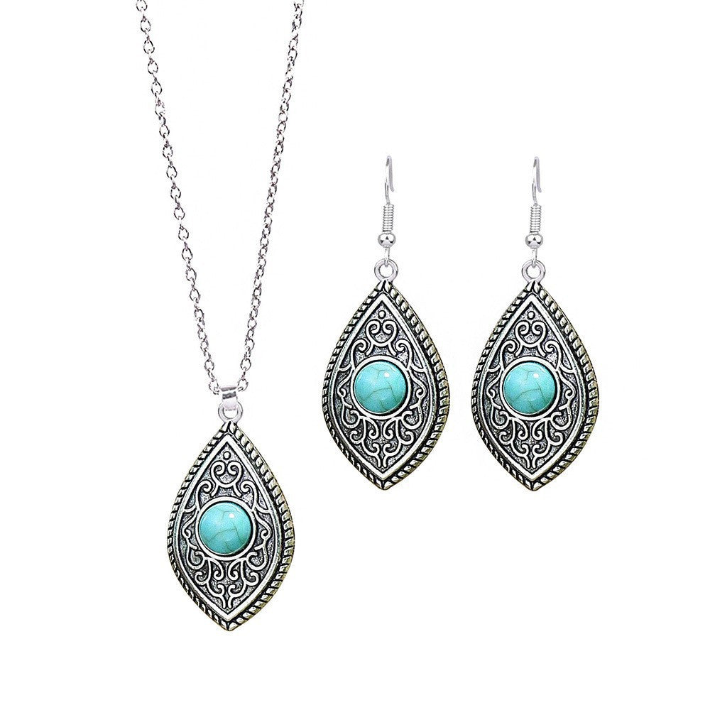 Fashion Turquoise Long Pendant Ear Rings Suit